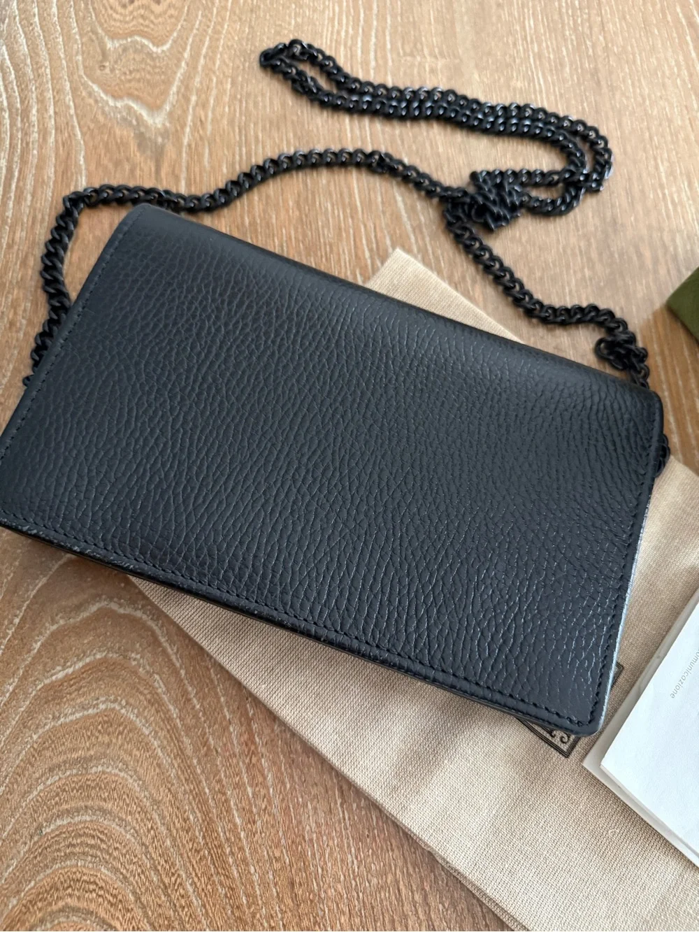 Gucci Black Pebbled Leather Chain Wallet Crossbody - Picture 4 of 7